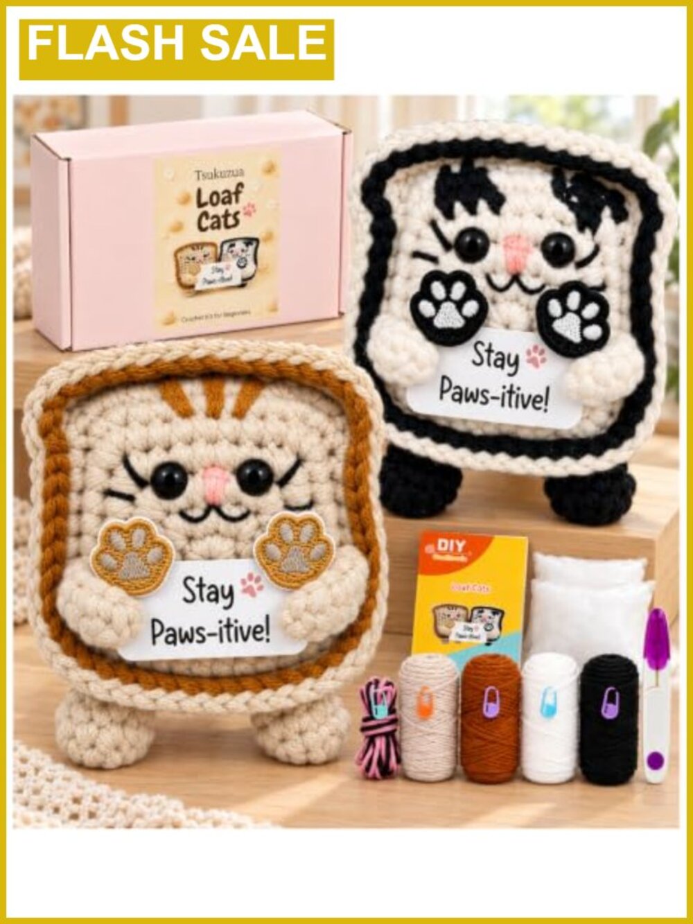 Crochet Kit for Beginners 2 Pack Loaf Cat Animals DIY Craft Gift